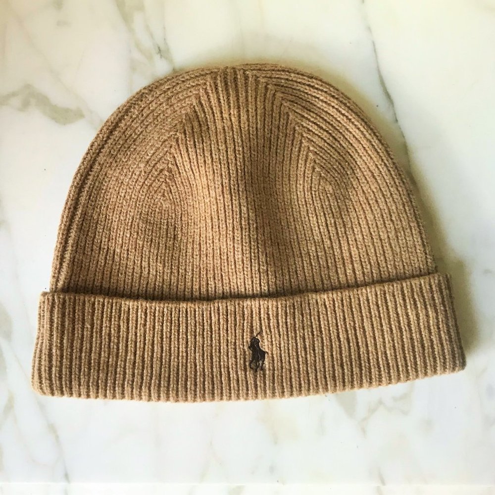 POLO Ralph Lauren Tan Beanie Hat 100% Lambs Wool